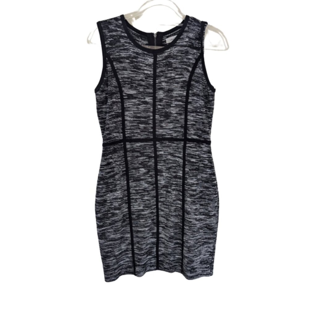 Calvin Klein Black & White Sheath Sweater Mini Dress Contrast Trim Size M